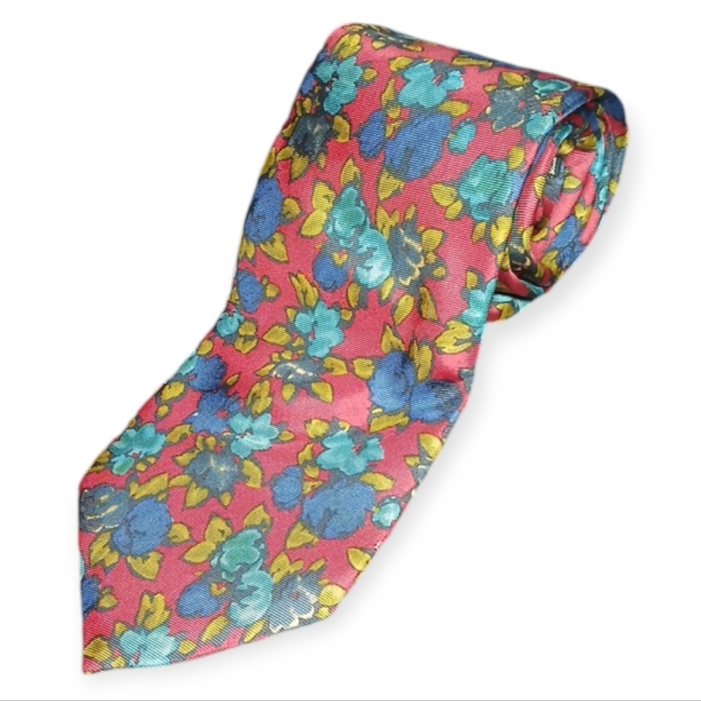 Burberry Red & Blue Floral Silk Necktie 57" Swiss Made Luxury Men's Tie